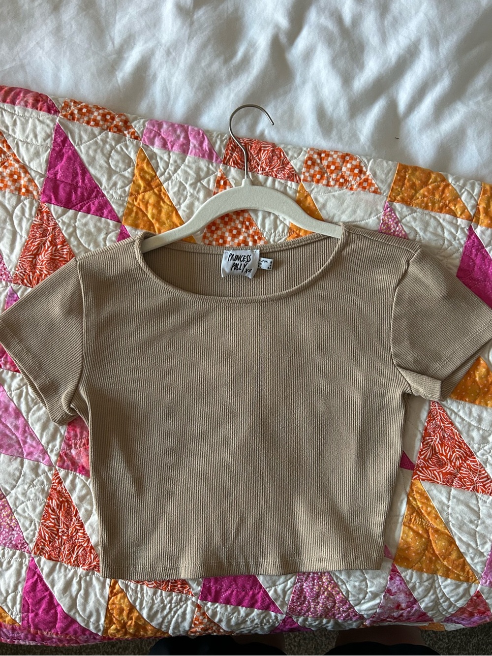 Princess Polly Beige Ribbed Crop Tank